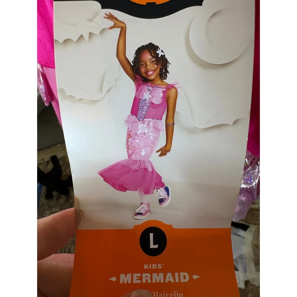 LG Mermaid Costume Dress Pink Purple Sequins Starfish Hair Clip Size L‎ 10-12